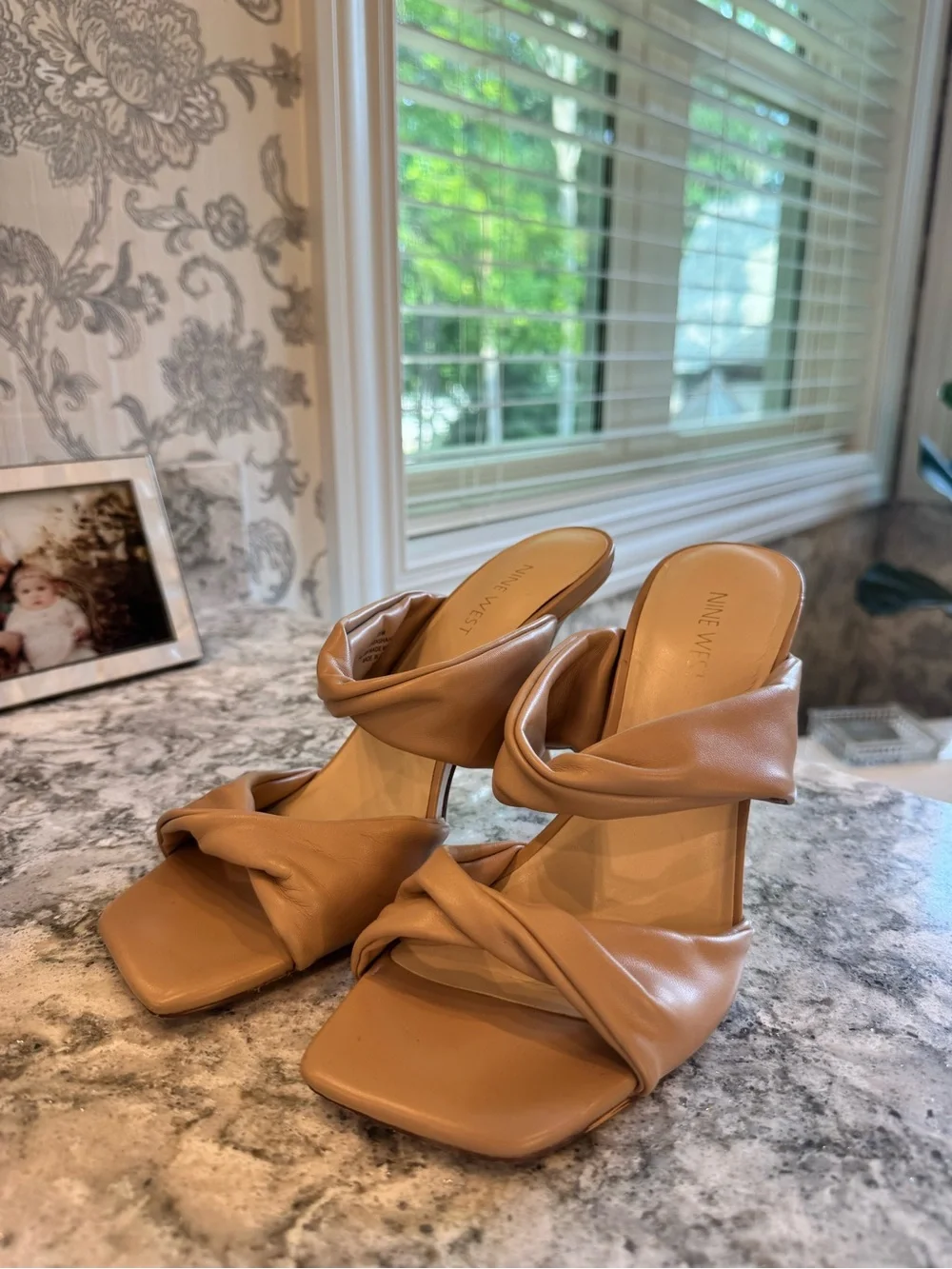 Nine West Women's Beige Twist Strap Slide Mules